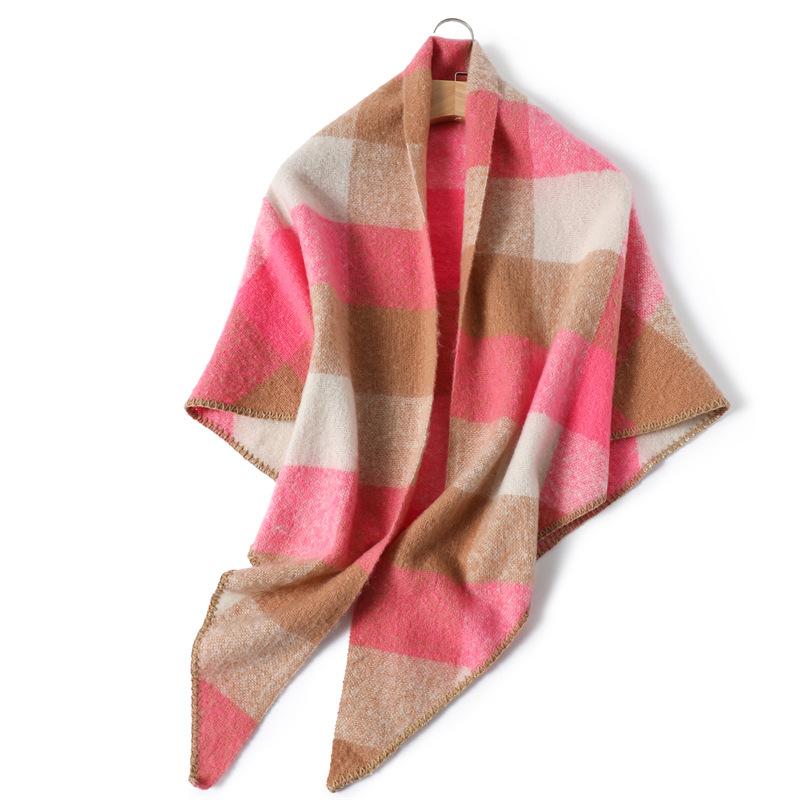 Ins Stilvoller Karierter Farbiger Dreiecksschal Damen Nordischer Stil Schick Damen Warm Mohair Quasten Schal Nacken Dreieck Winter Weiblich