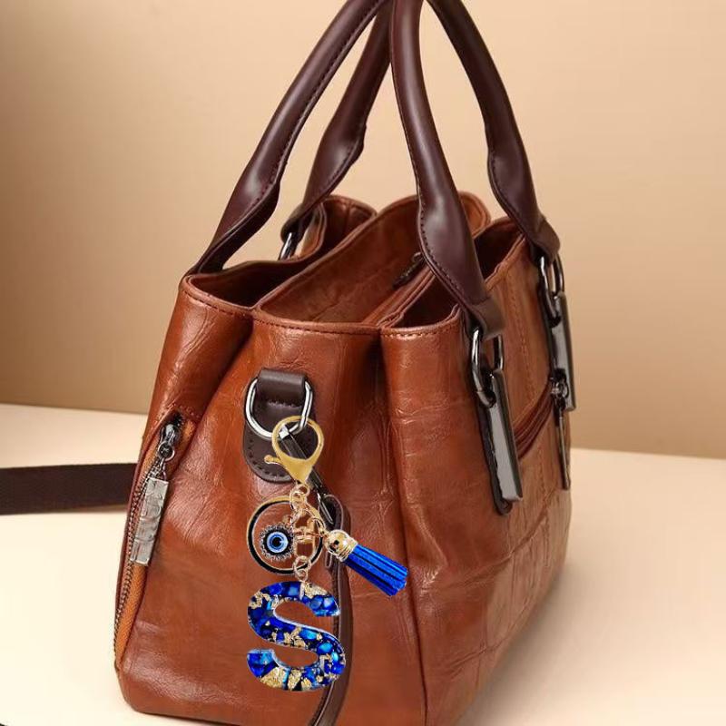 1 Stück Buchstaben-Charms-Anhänger mit Strasssteinen und Quaste Blaue Harz Initialen Schlüsselanhänger Stilvolles Geschenk für Frauen