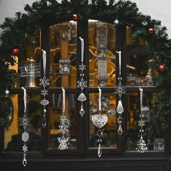 Christmas Tree Crystal Decoration Iridescent Clear Acrylic Snowflake Hanging Ornaments with Drop Pendants for Xmas Tree Winter Party Decoration