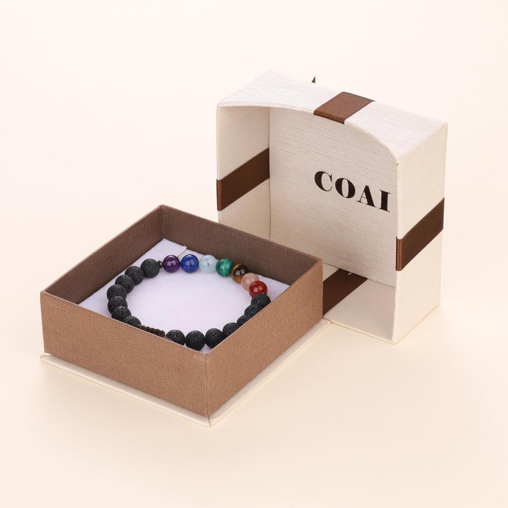 Koai Lava Stone Chakra Bracelet for Strengthens and Adjustable Length Seven-Color Men, Bonds, Healing, Protection,