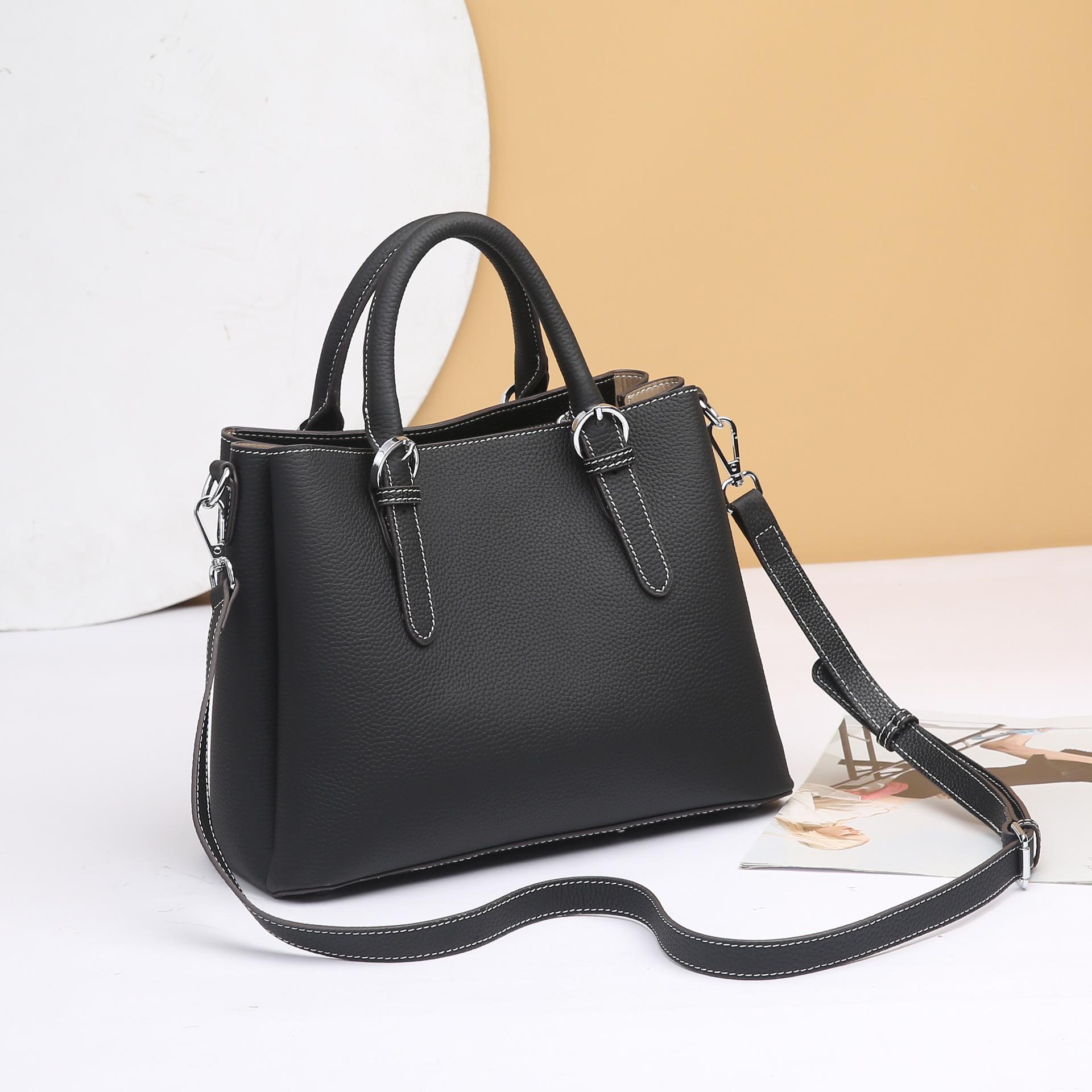 

Женская сумка через плечо из коровьей кожи, большая вместимость, женская модная простая сумка для покупок, практичная и вместительная сумка чёрный