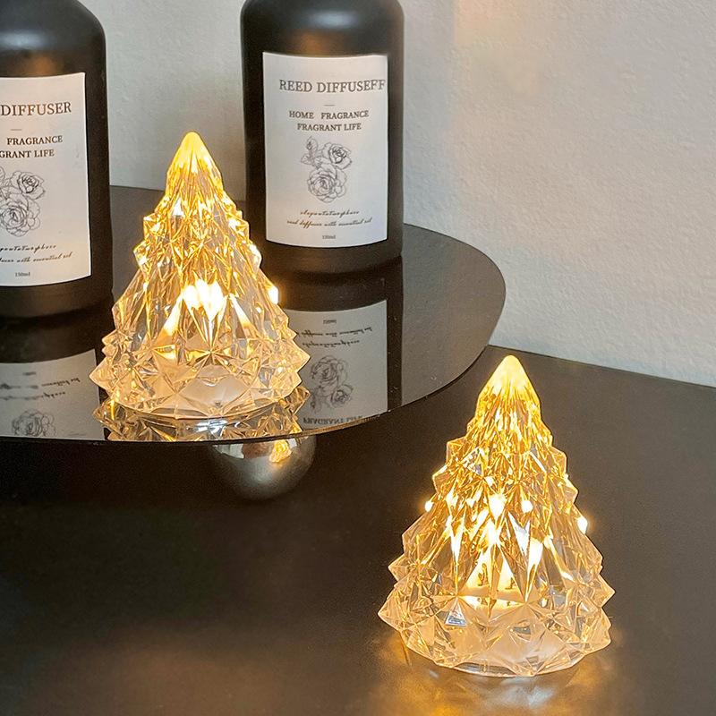 Night Light Ins Christmas Tree Modelling Table Lamp Crystal Diamond Night Light Dormitory Bedroom Bedside Ambient Light Christmas Party Home