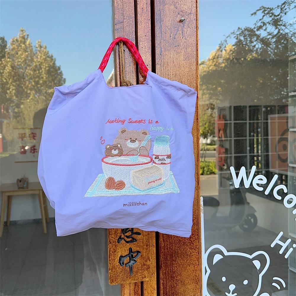 

1 Милая мультяшная вышитая тканевая сумка Оксфордская сумка для покупок портативная на плечо большая вместимость сумка-тоут