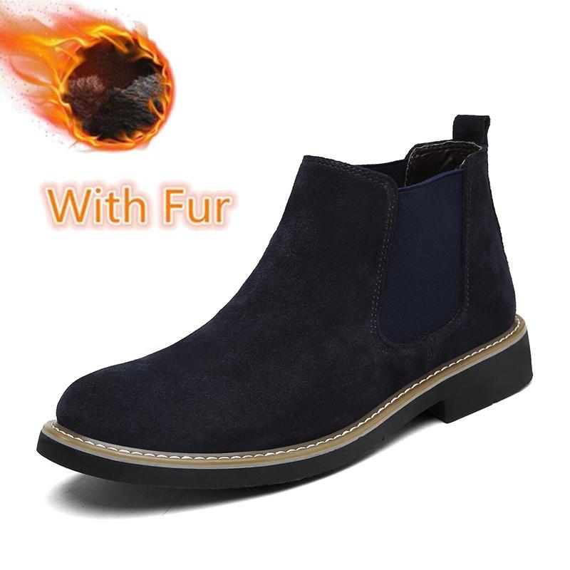 Casual Leather Mens Chelsea Boots New Elastic Strap Ankle Boots Smart Formal Slip on Casual Shoes Business Formal Dress Footwear
