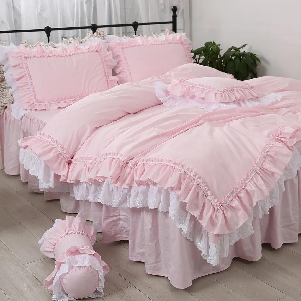 Pink Luxury Bedding Set Super Sweet Princess Bedding Ruffle Duvet Cover Set Wedding Decorative Bedding Bed Sheet Cover Linen