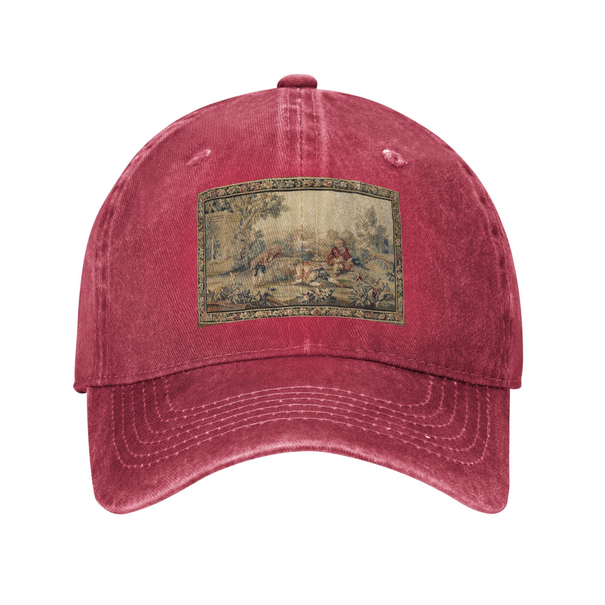 Aubusson  Antique French Tapestry Print Baseball Caps Denim Fabric Hats Adjustable Casquette Hip Hop Baseball Cowboy Hat Unisex One Size