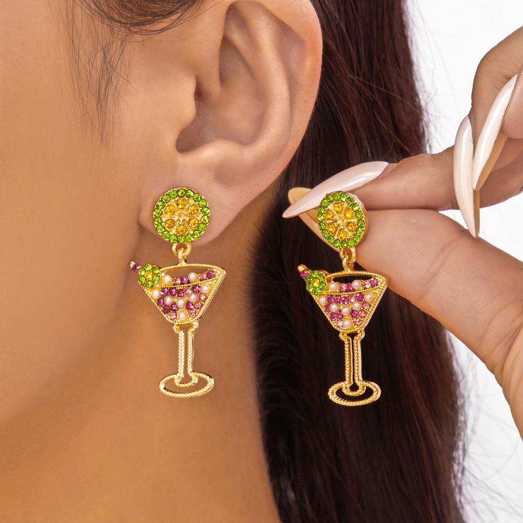Creative Cocktail Cup Series Design Drop Earrings for Women Imitation Pearl Crystal Rhinestone Goblet Earring Fashion Jewelry