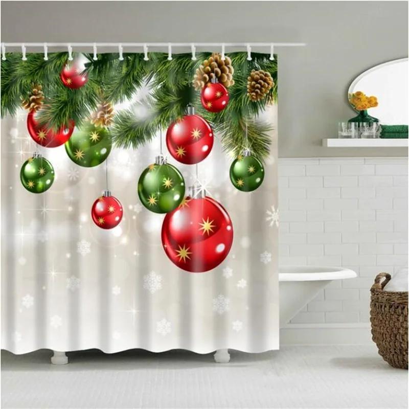 Merry Christmas Shower Curtain Christmas Home Decor Snowman Santa Claus Bathroom Curtain Polyester Fabric Bath Screen with Hooks