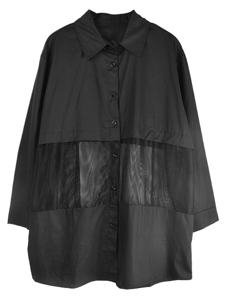 Xitao Patchwork Mesh Unregelmäßige Einreihige Bluse GMM1178