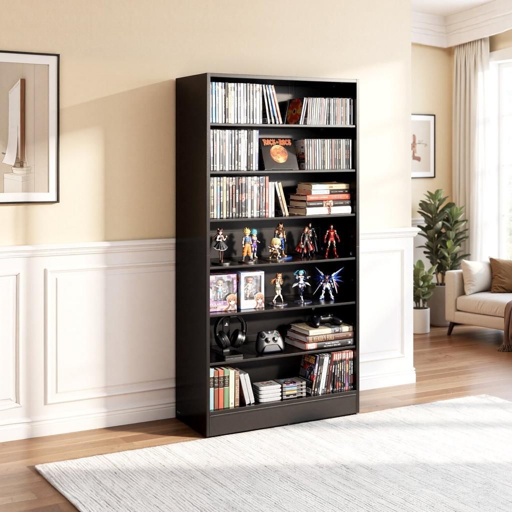 Media Storage Cabinet, 7-Tier DVD Shelf Organizer, 70 X 30 X 140 Cm Multimedia Storage Organizer for CDs, DVDs, Books and Games, CD Shelf for Living