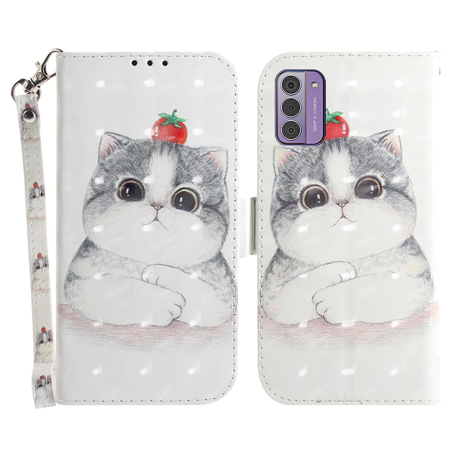

For Nokia G42 3D Pattern Printed PU Leather Phone Case Stand Flip Wallet Cover with Strap Cute Cat