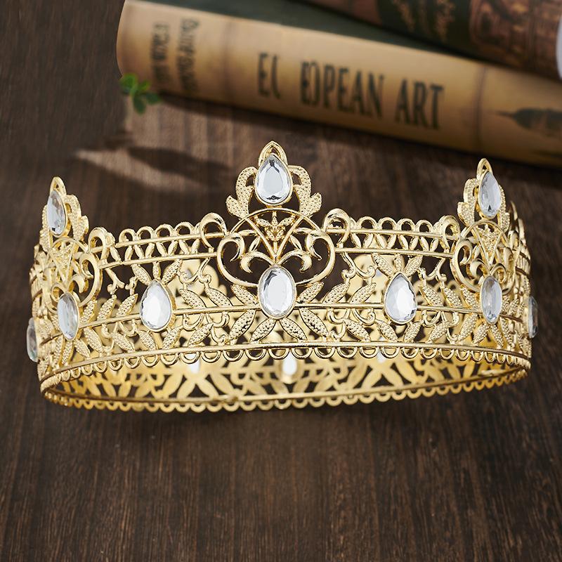 Gold Color King Crowns for Men, Royal Crown with Black Rhinestone, Birthday Crown for Men, Wedding Cosplay Prom Party Decoratios