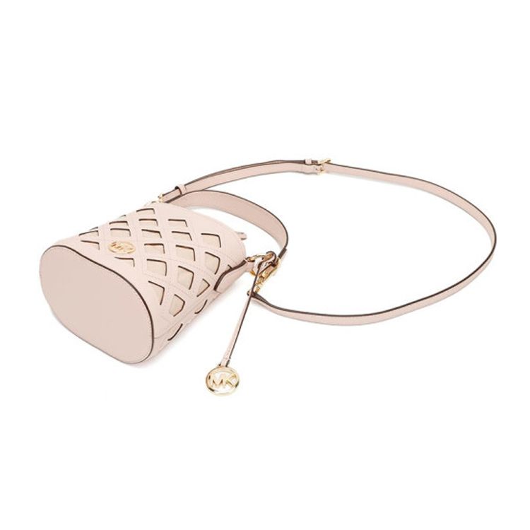 Michael Kors M K Aidy Drawstring Logo Cutout Design Leather Bucket Bag Mini Women bags Ice-Cream-Pink 35T1GUWC5L-POWDER-BLUSH