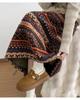 Retro Fair Isle Fleece Women's Mid-Length Lantern Skirt - Ethnic Style, Drawstring Hem, Two-Way Wear for Autumn/Winter