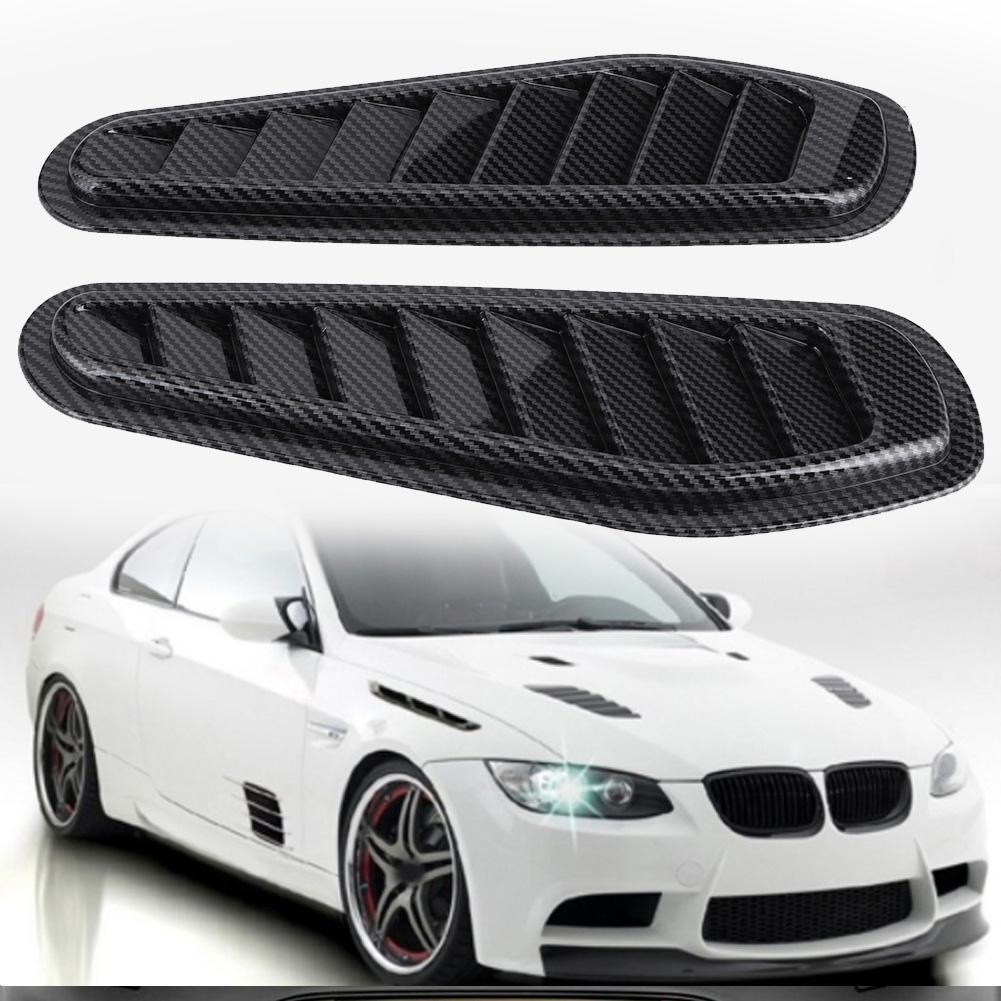 2pcs Carbon Fiber Style Car Air Flow Intake Decorative Scoop Bonnet Vent Hood Cover Universal