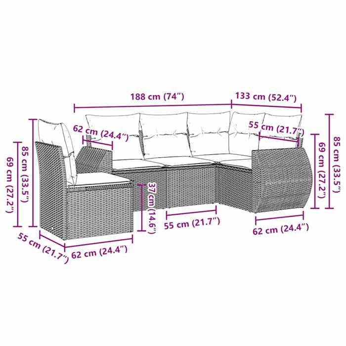 VidaXL Garden Lounge Set with Cushions 5 Pcs, Patio Sofas, Patio Furniture Set, Outdoor Furniture, Grey 3253709