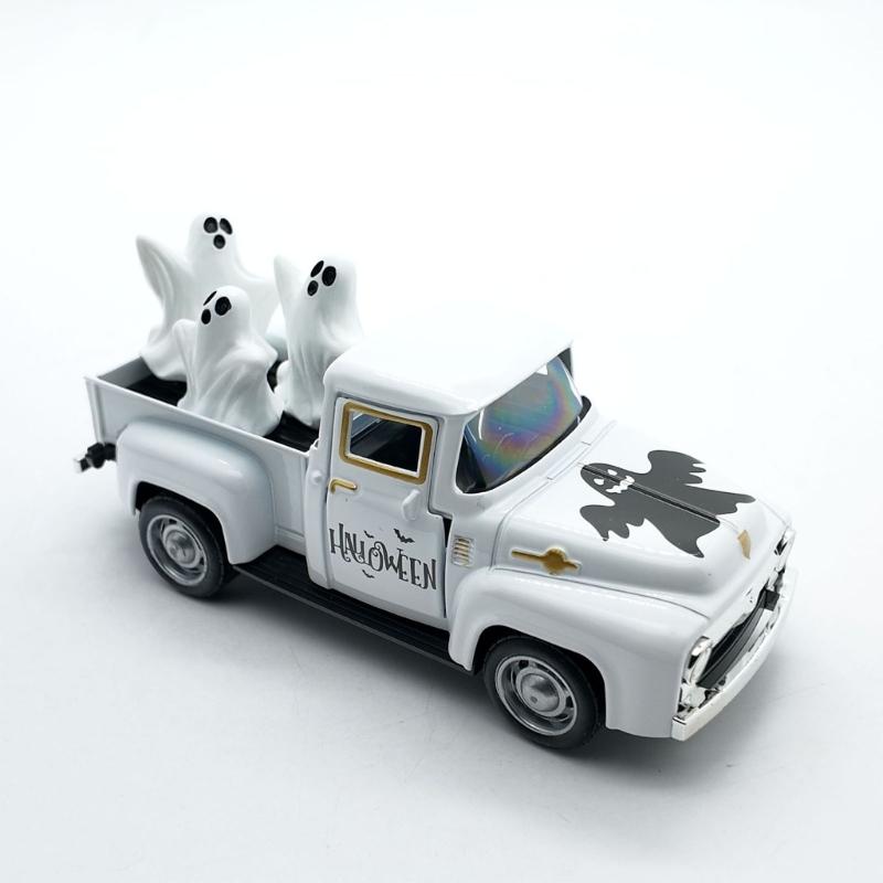 Haunted Metal Truck Halloween Collectible Alloy Car Model with Removable Ghostly Miniature Ornament Home Decors Gift