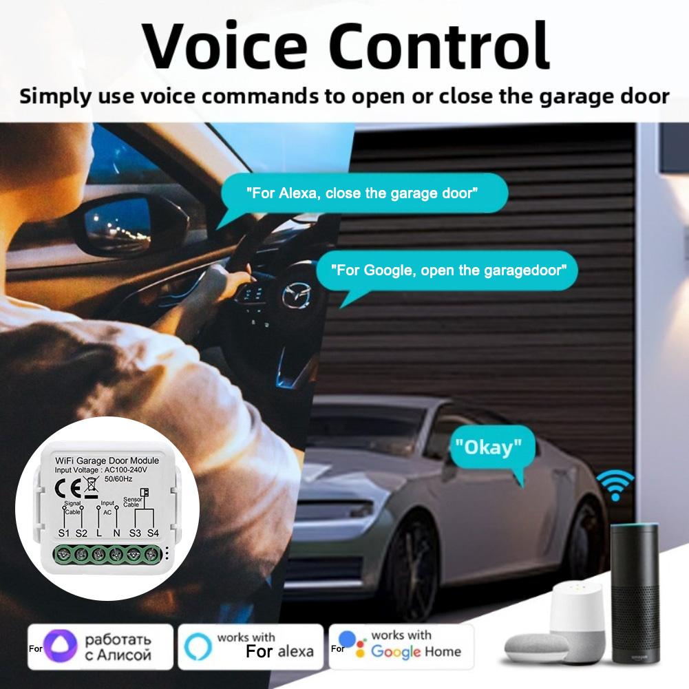 Voice Enabled For WiFi Smart Garage Door Controller with Remote Countdown Timer and App Control for Secure Door Management