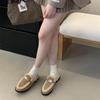2024 Autumn/Winter Women's Fur-Lined Gold Lock Thick Heel Half Slippers