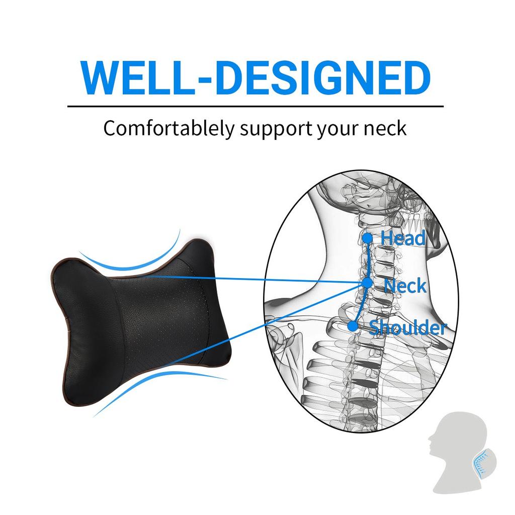 Car Seat Headrest Covers Car Leather Breathable Safety Pillow Auto Car Universal Head Neck Rest Pillow Pad For Car Travel Pillow