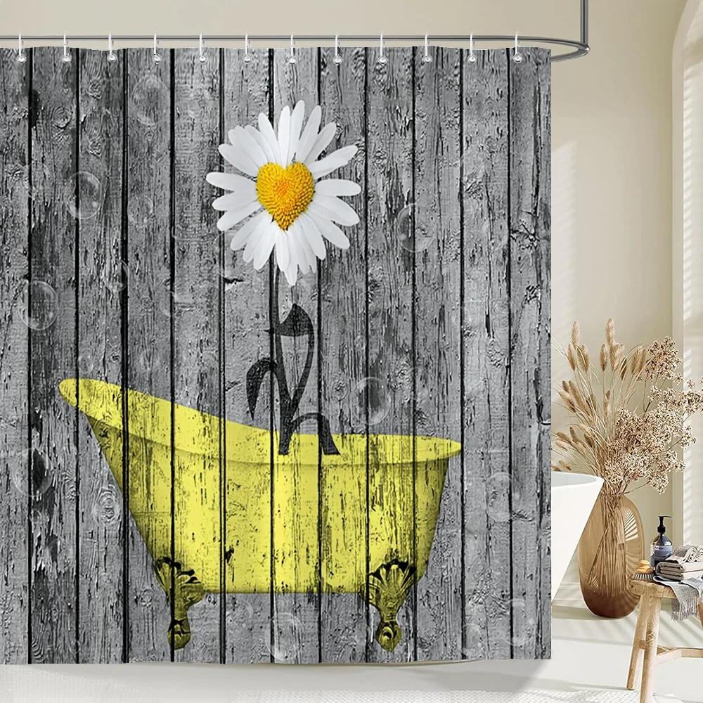 1pc sunflower style abstract shower curtain flowers pattern printed bathroom waterproof toilet partition bath curtain