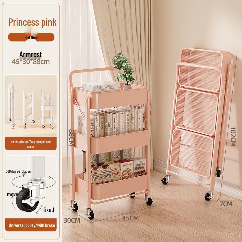 Foldable Snack Cart with Wheels for Kitchen, Bedroom & Toy Storage