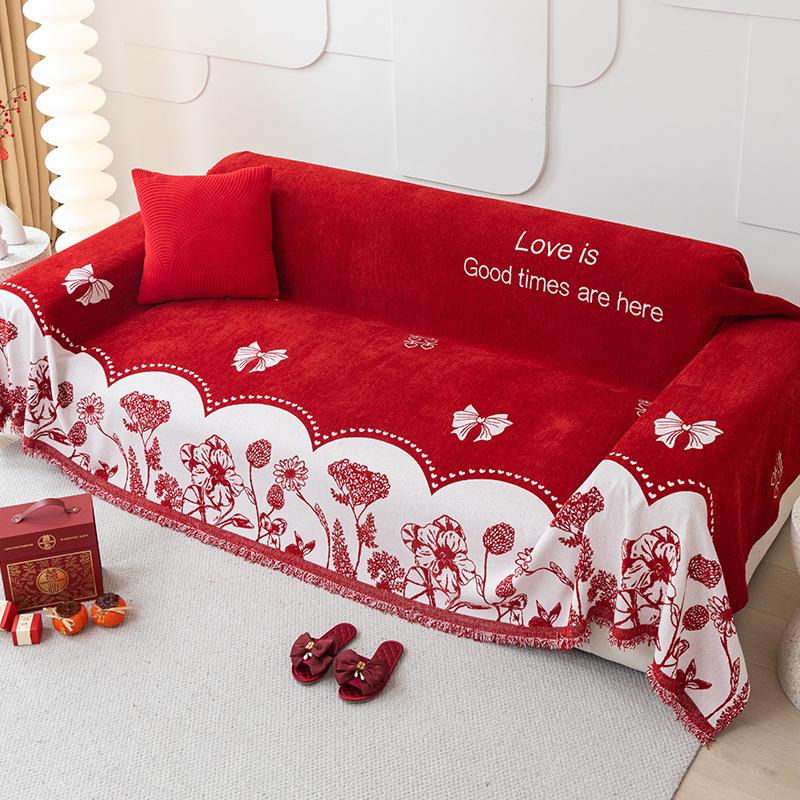 Festive Sofa Cover Full Cover Cloth Universal Chenille Red Universal Sofa Cover Sofa Cover Sofa Cushion
