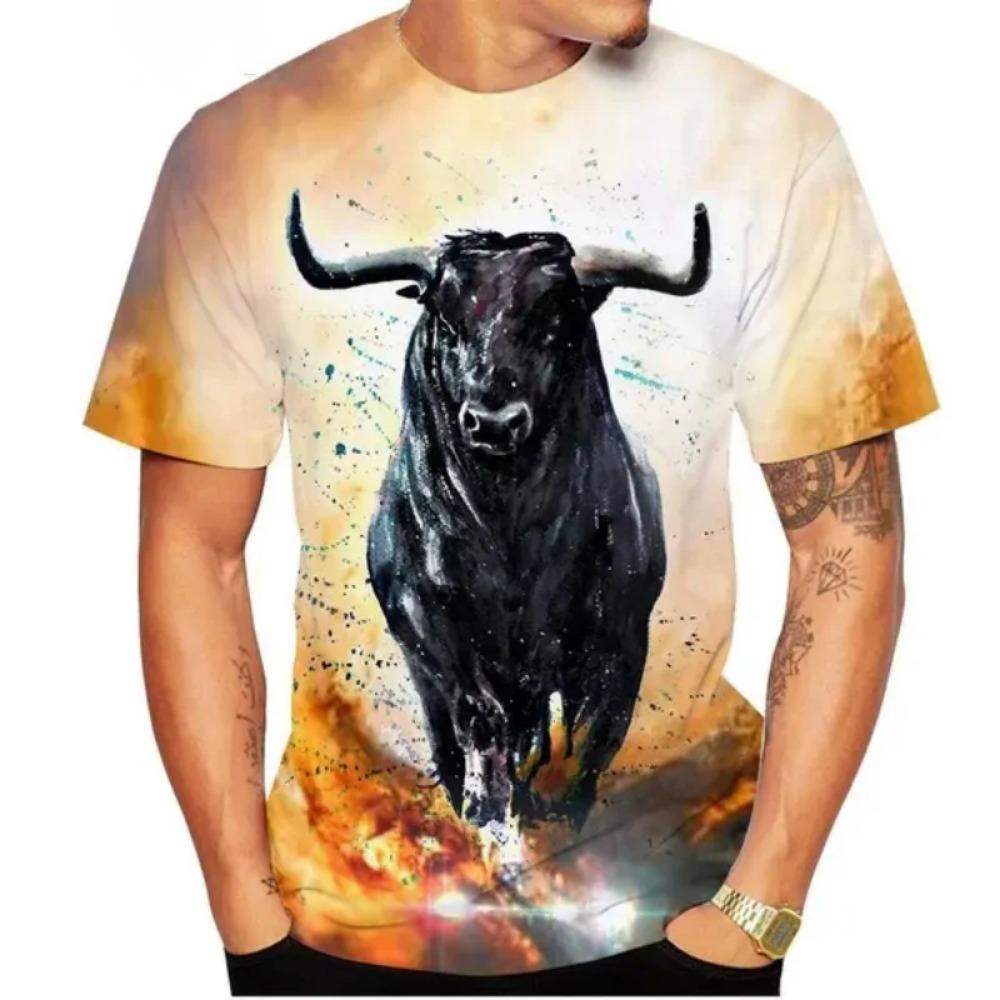 Letní býk 3D potisk trička Streetwear Pánská móda Ležérní Nadměrné O-výstřih Krátký rukáv Tričko Trička Topy Oblečení
