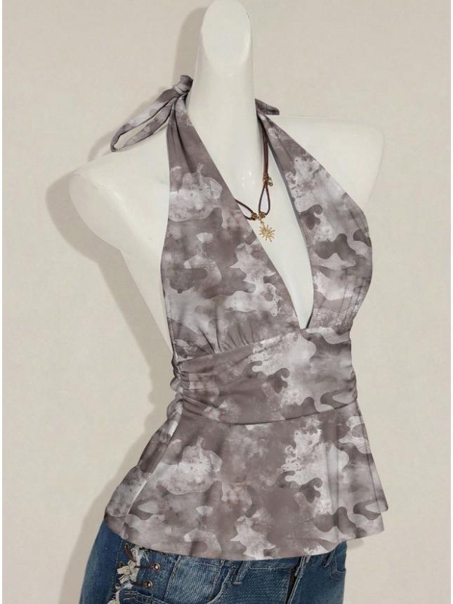 Stylish Multi-color Halterneck V-neck Pleated Vest - Summer Fashion