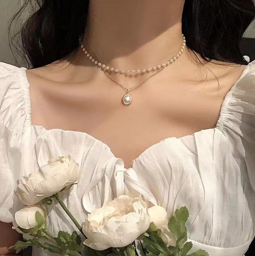 Irregular Pearl Necklace Women's Pearl Love Pendant Clavicle Chain Premium Sense