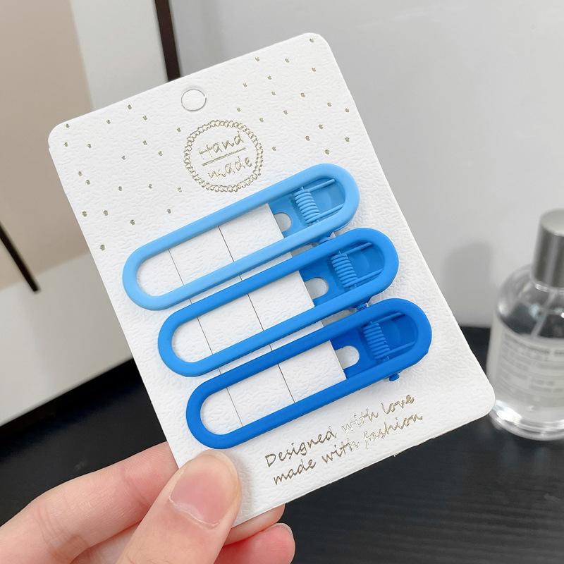 Épingles à cheveux simples givrées pour filles, 3 pièces, pinces à cheveux carrées, ovales, Triangle, pour enfants, épingles à cheveux, cliquez sur clac