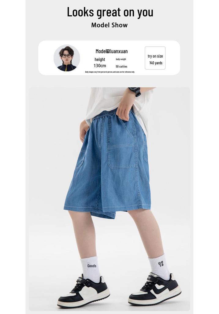 2026 Summer Boys' Tencel Denim Bermuda Shorts: Trendy, Skin-Friendly Mid-Length for Medium and Large Sizes