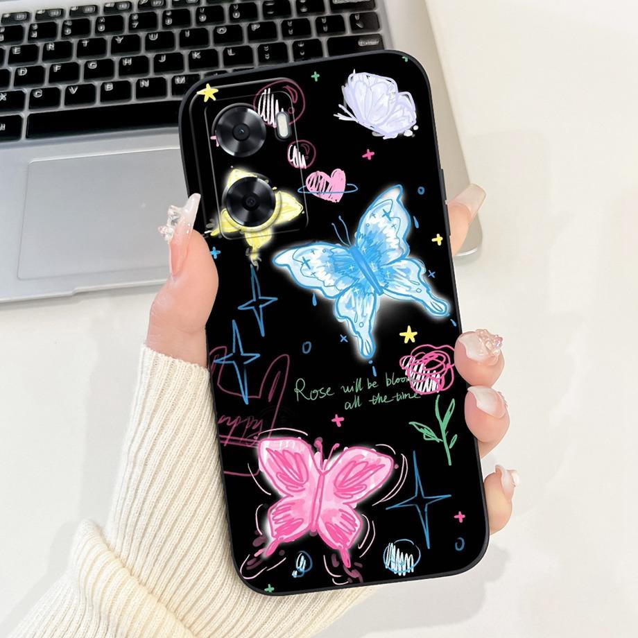 For Oppo A57 A57s A57e A77 A77s 4G Phone Case Oppo A77 5G A56s Back Cover Soft Liquid Silicone Pnada Rabbit Flower Cute Bumper