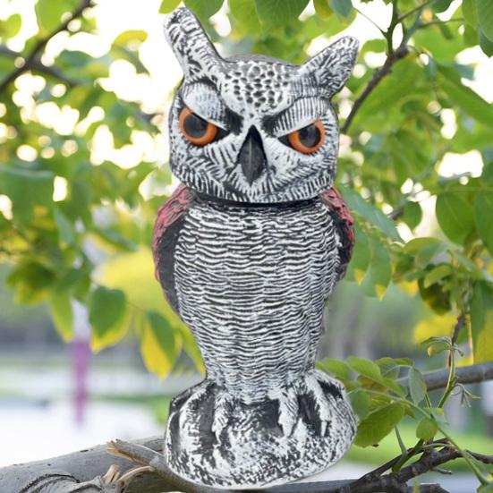 Garden Owl Decoy Outdoor Bird Repellent Owl Statue To Scare Birds Away Squirrel Deterrent Owl Scarecrow with 360-Degree