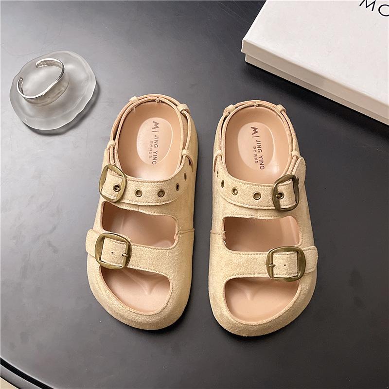 2025 summer new casual outer wear belt buckle cool slippers thick bottom fashion beach one word slippers women