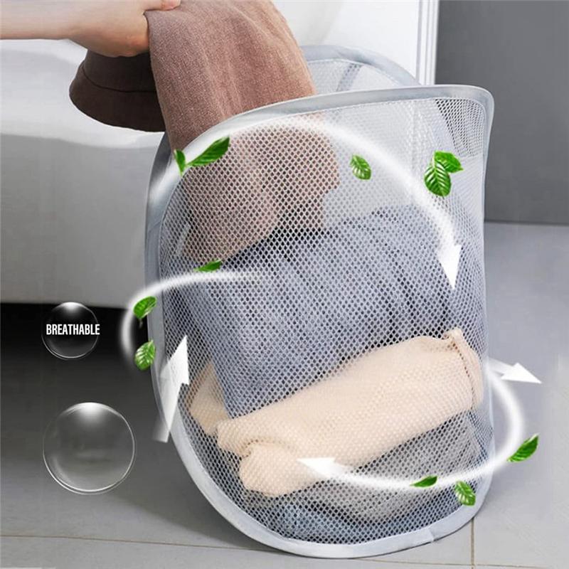 Practical-3 Pieces Hanging Laundry Basket Foldable Mesh Laundry Basket Dirty Linen Basket With Handle Door Mesh Laundry Basket NONE
