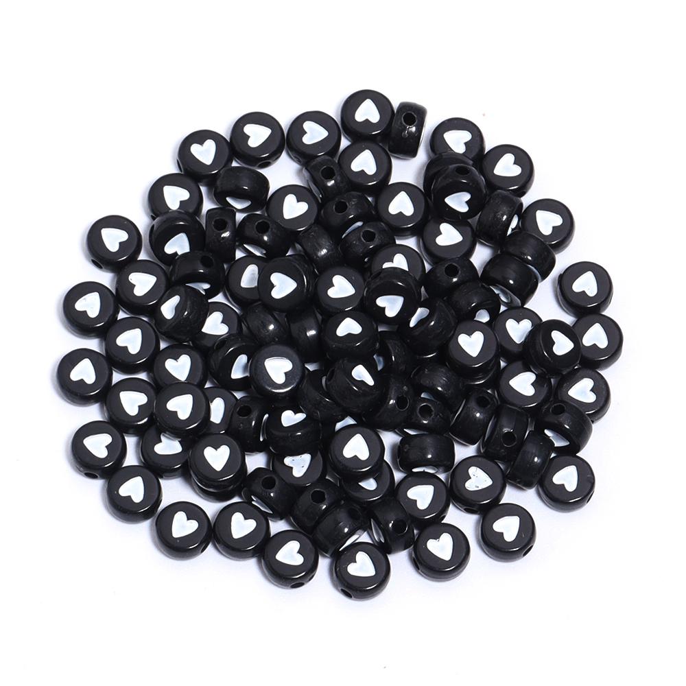 100Pcs/Lot Flat Round Acrylic Beads Colorful Heart Loose Spacer Bead for Jewelry Making Handmade DIY Bracelet Necklace Accessory