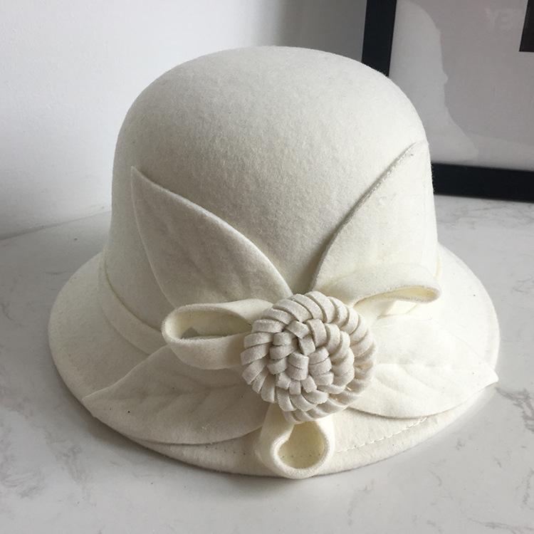 2022 Autumn And Winter Woolen Hat Women'S Casual Wide-Brimmed Top Hat, Flower Dome Fashion Hat