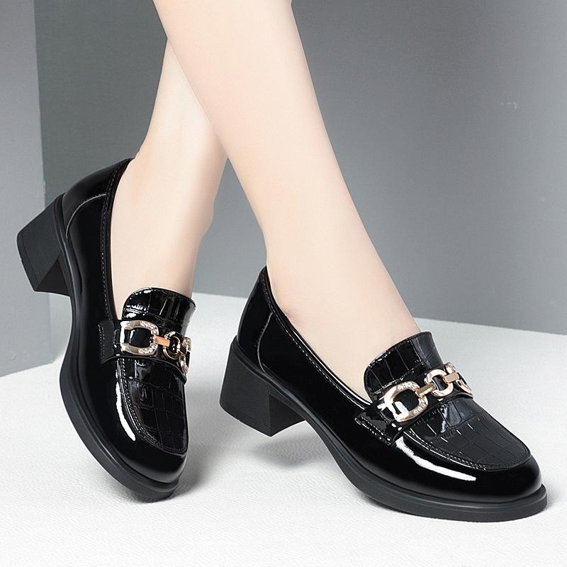 Spring Autumn Ladies Pumps Shallow Shoes Crystal High Heels With Heel Loafers Fashion Breathable Soft Leather Single Shoe