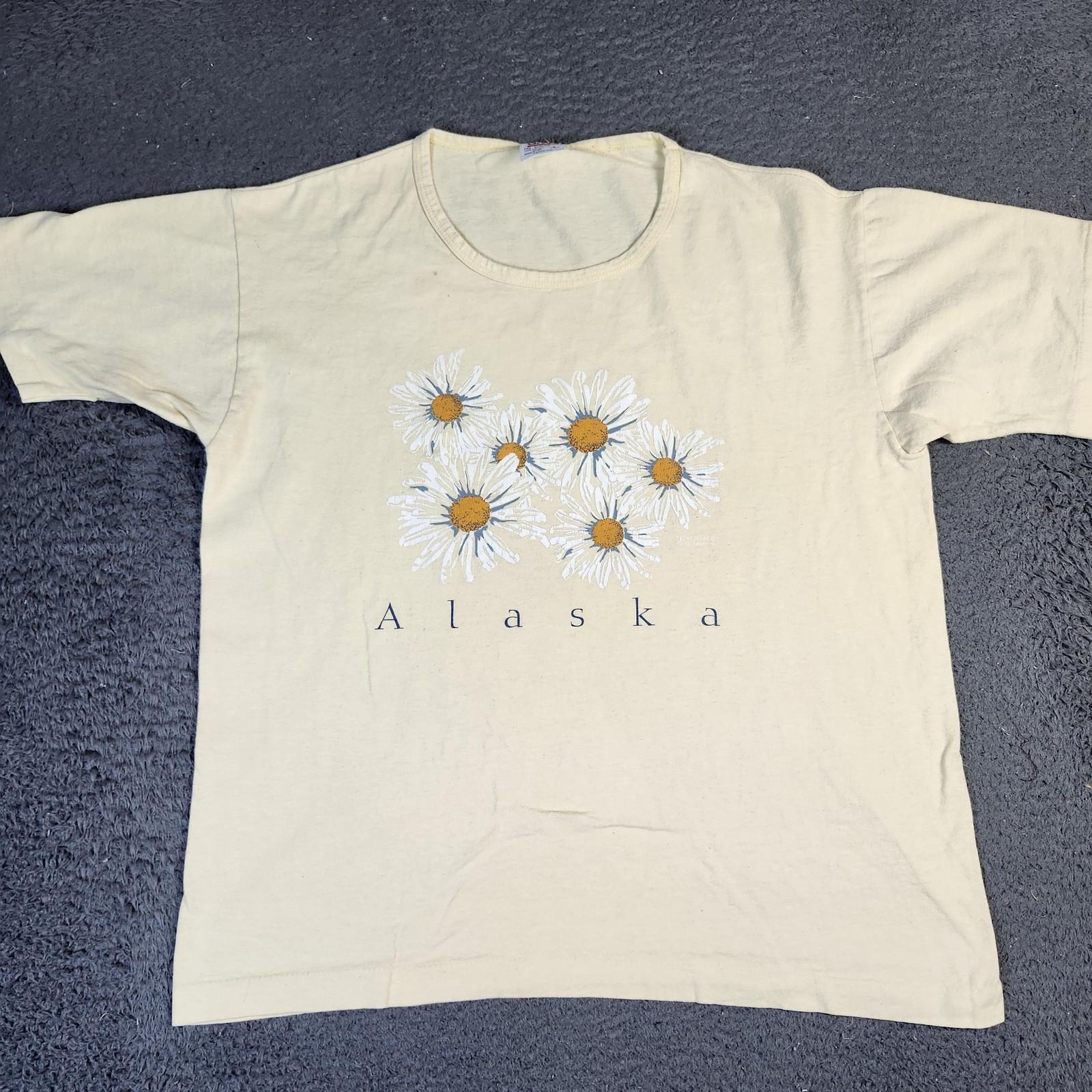 Vintage Alaska Shirt Mens Large Yellow Daisy Graphic Anvil Made in USA Tee 90s Unisex T-Shirt XL
