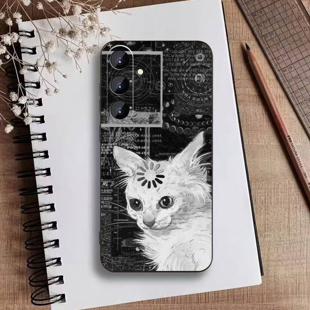 Thinking Cat Animal Phone Case For Samsung Galaxy A73,A21s,A22,A31,A52,A53,A71,A41Soft Black Shell