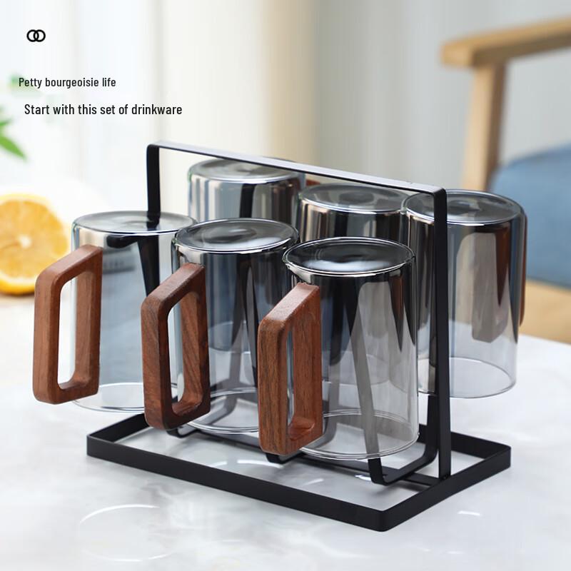 Naijiang Glass Water Cup Set with Wooden Handles