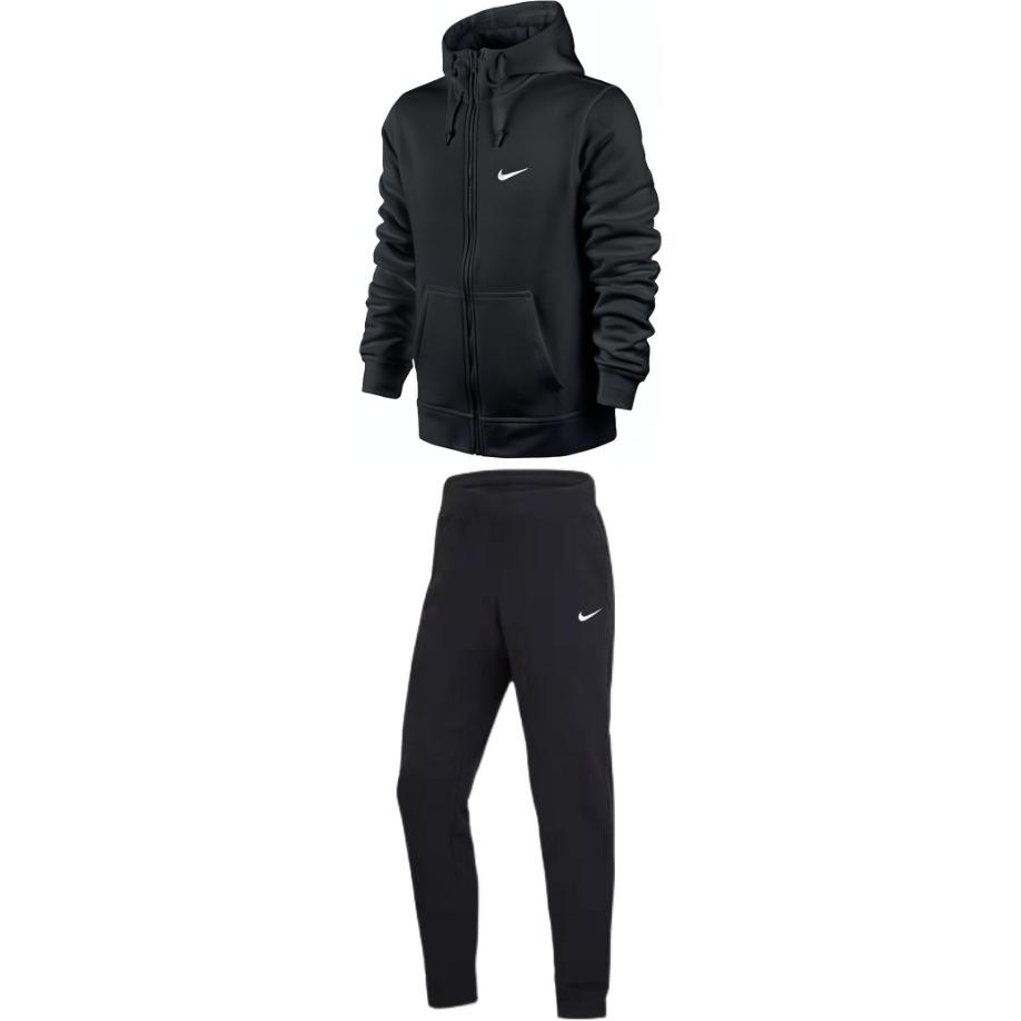 

Nike Logo Print Warm Jacket Embroidered Solid Color Fleece Long Pants Casual Sports Suit Men suit Black 623451-010+716831-010 L