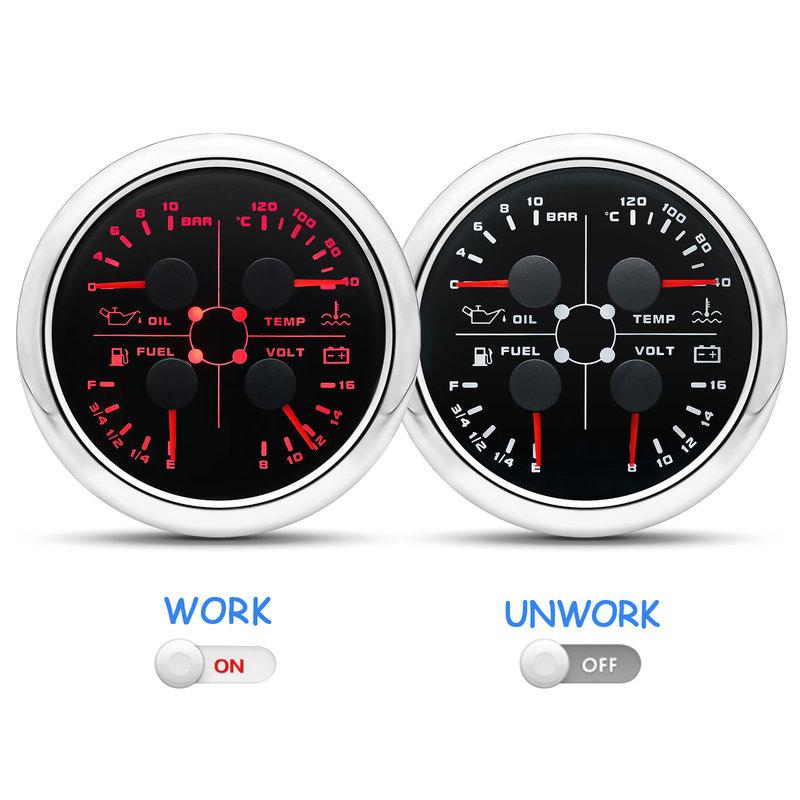 ZMFJH 7 Color Light Multi-Meter 4IN1 Oil Pressure+Water Temperature+Fuel Level Gauge+Voltage with Alarm Sensor Auto Car Boat 12V