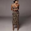 Leopard Print Sleeveless V-neck Sexy Midi Dress Spring Women Fashion Streetwear Party Outfits