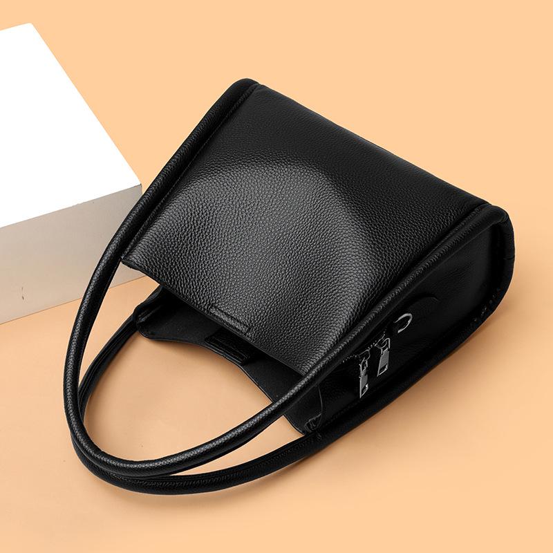 Luxury Women's Genuine Leather Tote - Large Capacity, Solid Color, Single Shoulder or Crossbody Bucket Bag