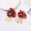 Elegant Kimono Hair Clip Metal Tassel Traditional Fan Shape Hairpin Cloth Sakura Flower Faux Pearl Decor Hair Clip