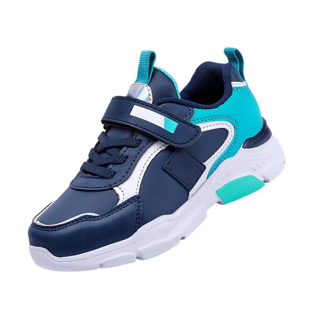 Children's Synthetic Leather Running Shoes Lightweight Breathable Athletic Sneakers Hook and Loop Closure Durable Outsole Flexible Design