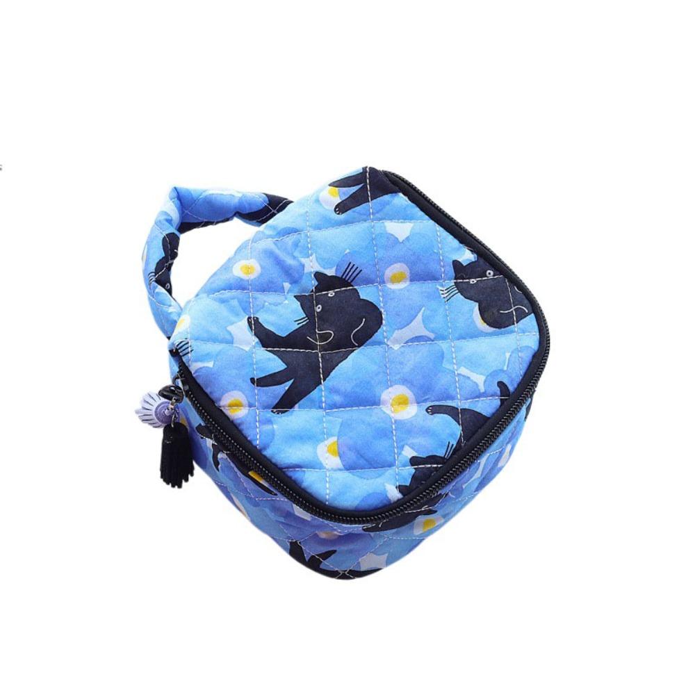 

Cartoon Cat Makeup Bag Multipurpose Toiletries Organizer Casual Handheld Cosmetic Bag Travel синий