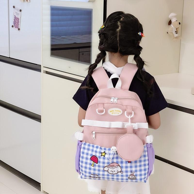 Fresh And Sweet Little Girl Backpack, Kindergarten Primary School Student Schoolbag Contrasting Color Plaid Large Capacity Children'S Backpack Tide